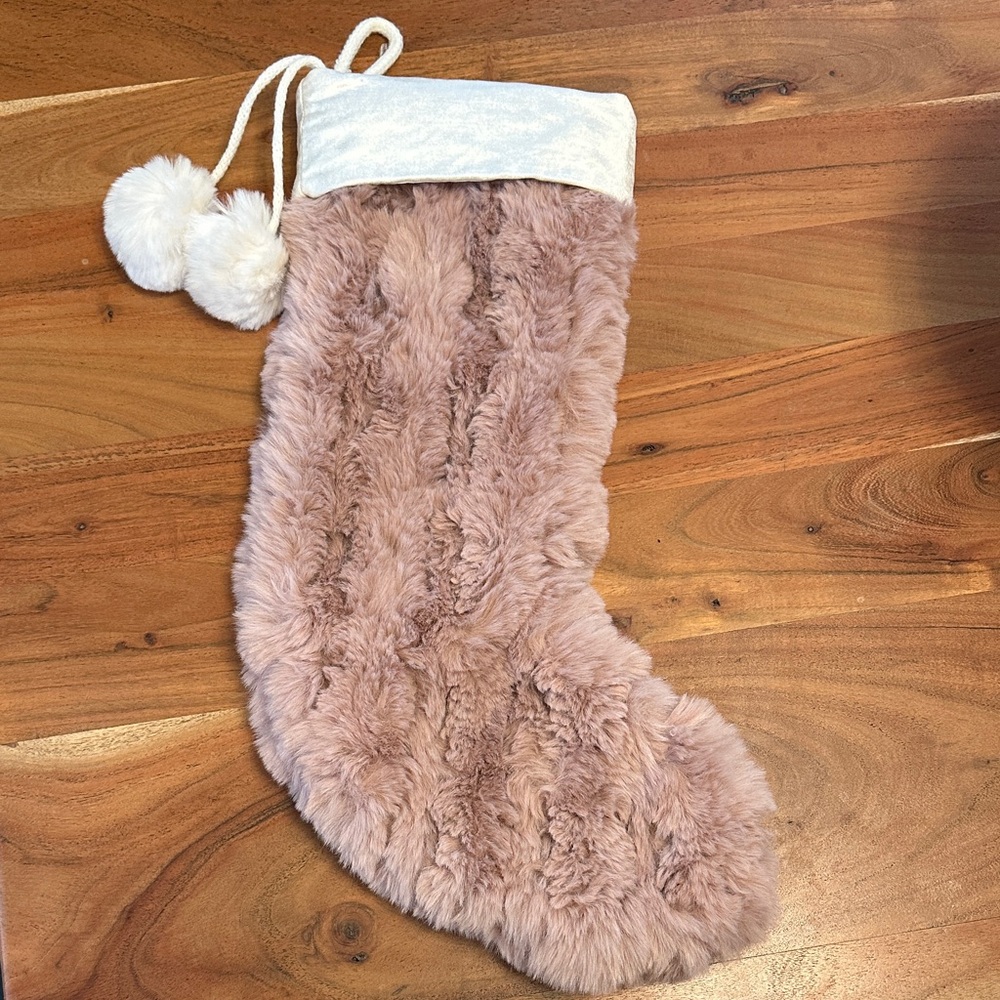 Luxurious Cream and dusty rose Faux Fur Christmas Stocking